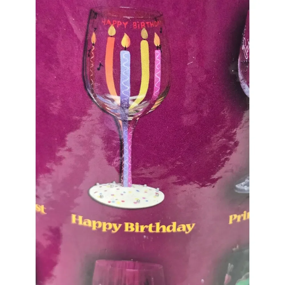 Lolita Love My Wine HAPPY BIRTHDAY 15 oz Hand Painted Artisan Wine Glass